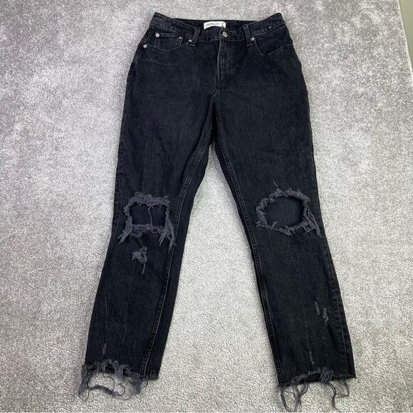 Abercrombie & Fitch Mom Jeans Women’s 29 Black Tapered High Rise Ripped - Picture 1 of 12